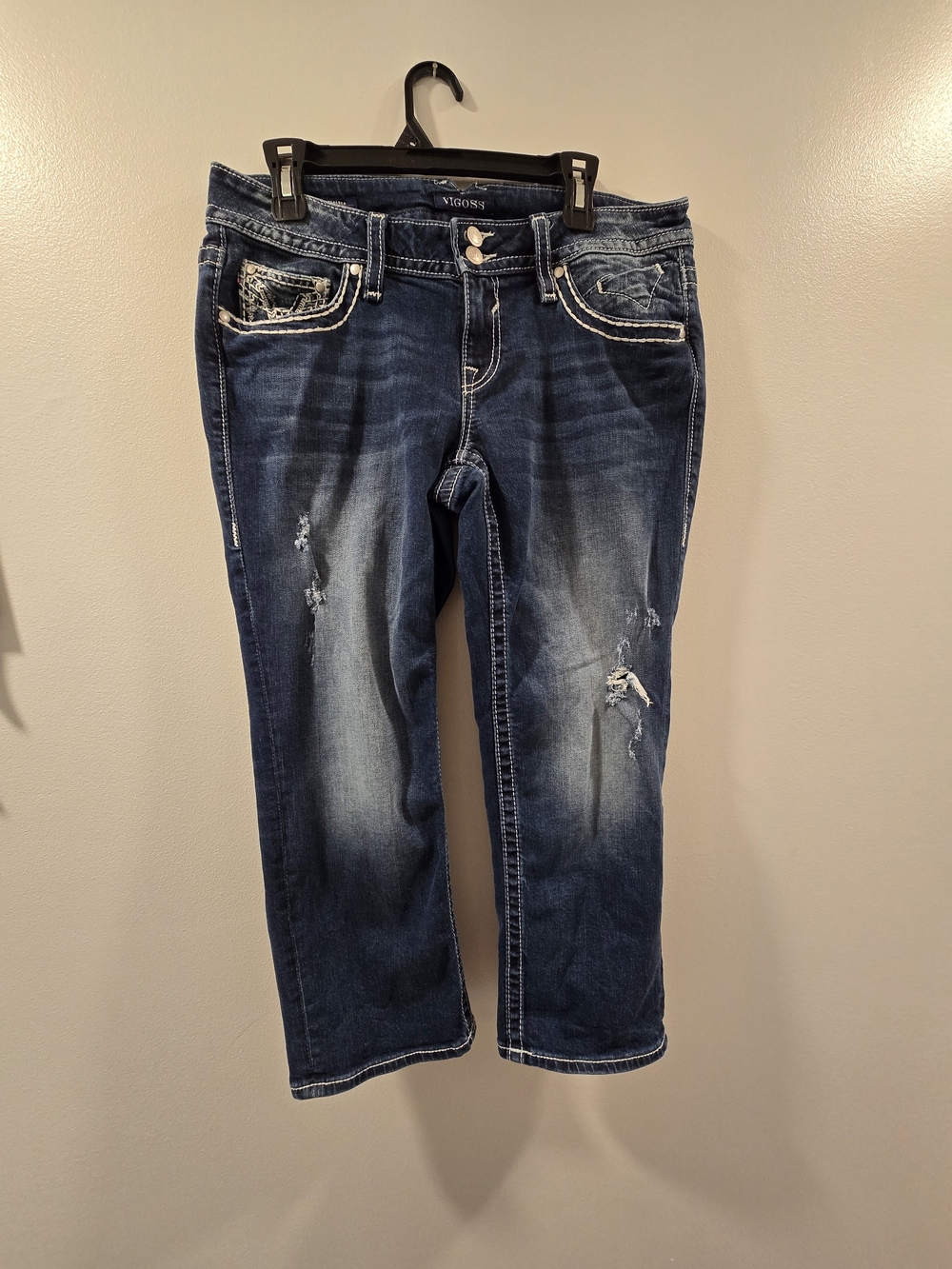 Vigoss Mid/Dark Blue Distressed Cropped Jeans